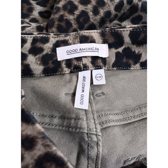 Good American Good Waist Crop Womens 25 Sage Green Leopard Print High Rise - Picture 8 of 8